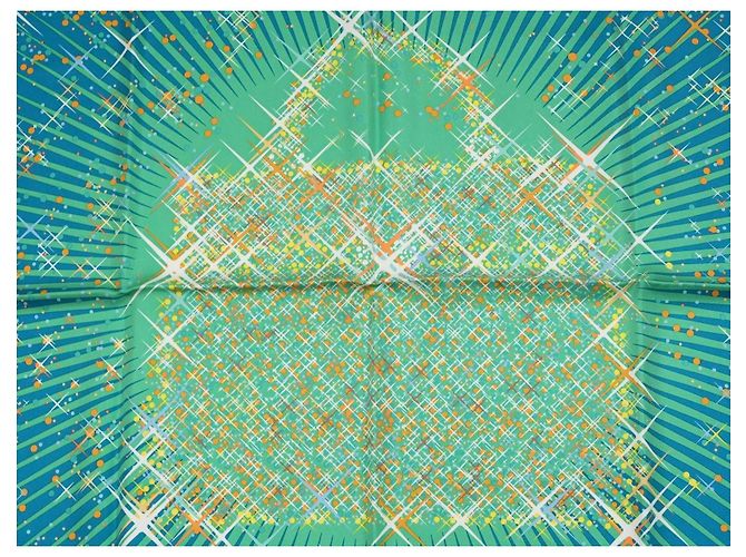 Hermès Magic Kelly Dimitri Rybaltchenko 90cm Seidentuch Blau Grün Weiß Orange Gelb - Ansicht 2