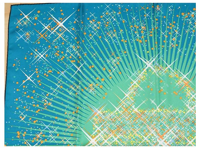 Hermès Magic Kelly Dimitri Rybaltchenko 90cm Seidentuch Blau Grün Weiß Orange Gelb - Ansicht 3