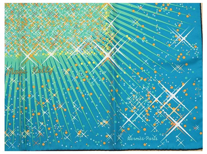 Hermès Magic Kelly Dimitri Rybaltchenko 90cm Seidentuch Blau Grün Weiß Orange Gelb - Ansicht 5