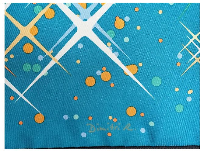Hermès Magic Kelly Dimitri Rybaltchenko 90cm Seidentuch Blau Grün Weiß Orange Gelb - Ansicht 8