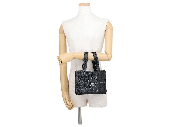 Mini borsa a mano Chanel nera con paillettes e perline Nero - vista 4