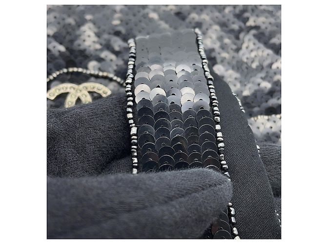 Mini borsa a mano Chanel nera con paillettes e perline Nero - vista 9