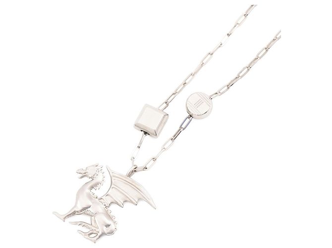 Hermès Collar Hermes con motivo de dragón Plata - vista 3