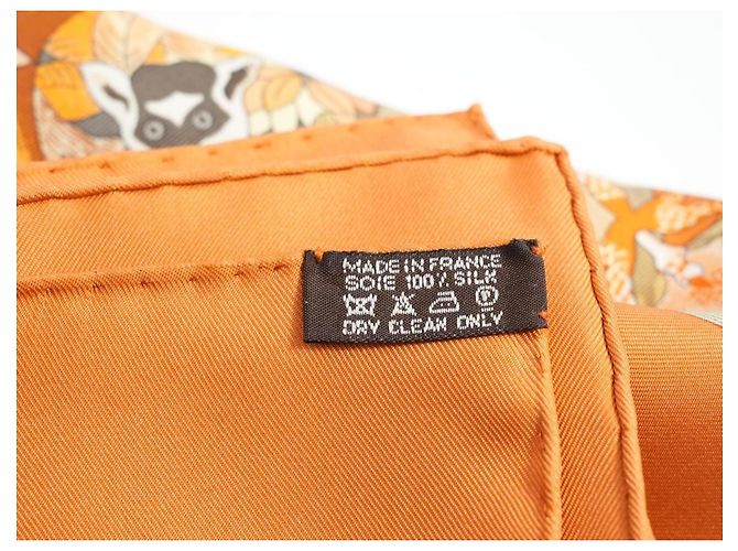 Foulard di seta Hermès Au Coeur de la Vie 90 cm - Arancione/Marrone Rosa Bianco D'oro Verde - vista 14