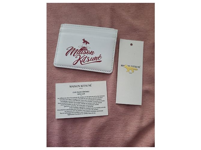 Autre Marque Maison Kitsuné Tarjetero de cuero blanco - vista 2