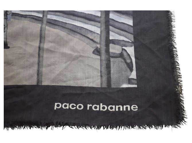 Sciarpa PACO RABANNE Vintage con stampa grafica Scena urbana e segnali stradali - vista 3