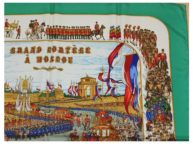 Hermès Grand Cortège à Moscou Seidenschal 90 cm Grün Mehrfarben - Ansicht 3