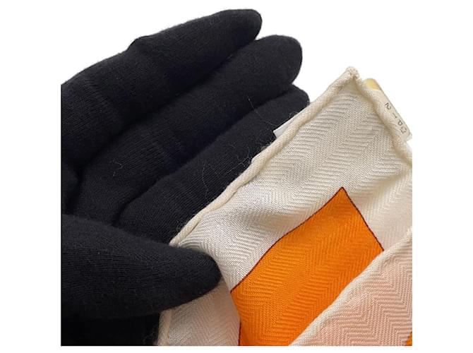 Hermès Stola in cashmere e seta Hermes Orange e White Bianco Arancione - vista 3