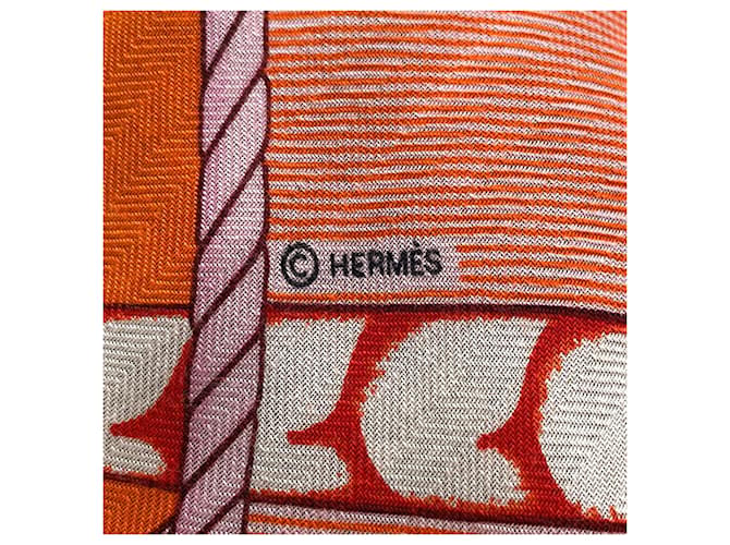 Hermès Stola in cashmere e seta Hermes Orange e White Bianco Arancione - vista 5