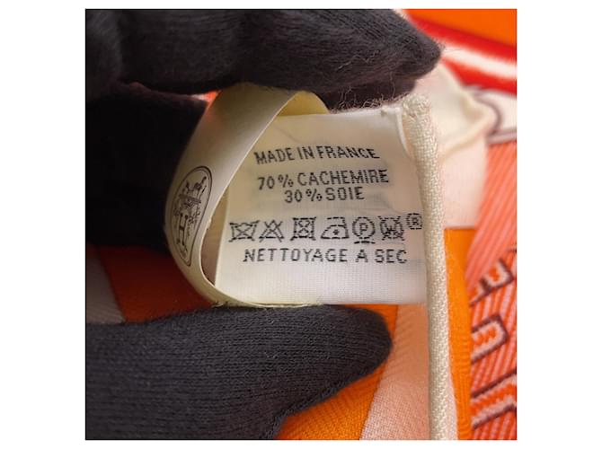 Hermès Stola in cashmere e seta Hermes Orange e White Bianco Arancione - vista 6