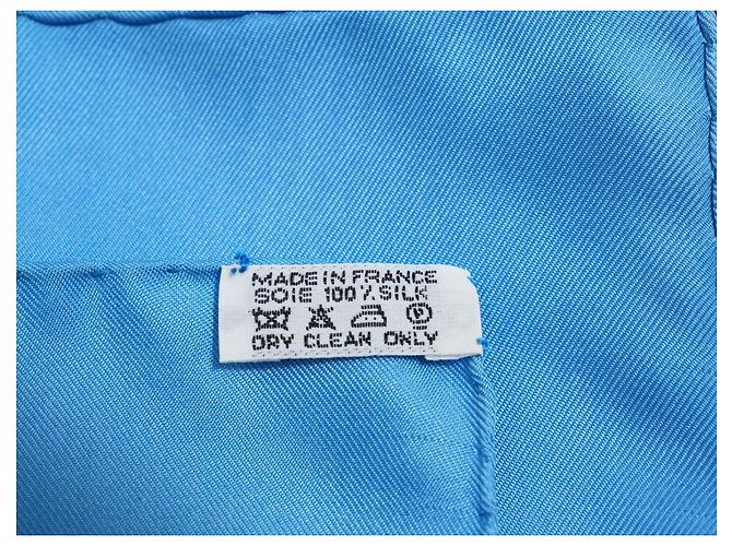 Hermès Grands Fonds II Detail Foulard Seta 90cm Blu Bianco Arancione Giallo - vista 12