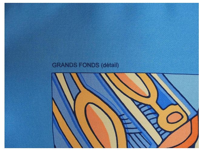 Hermès Grands Fonds II Detail Foulard Seta 90cm Blu Bianco Arancione Giallo - vista 6