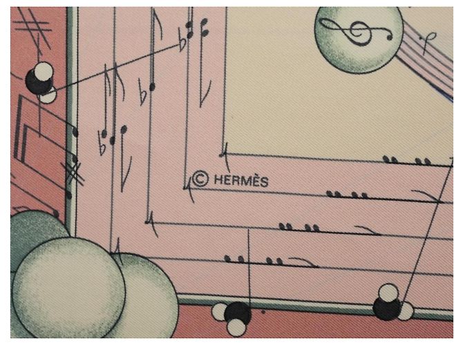 Hermès La Musique des Sphères 90 cm Seidentuch - Rosa Pink Weiß Blau Beige Grün - Ansicht 11