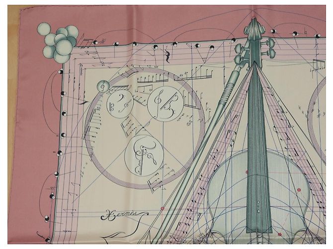 Hermès La Musique des Sphères 90 cm Seidentuch - Rosa Pink Weiß Blau Beige Grün - Ansicht 3