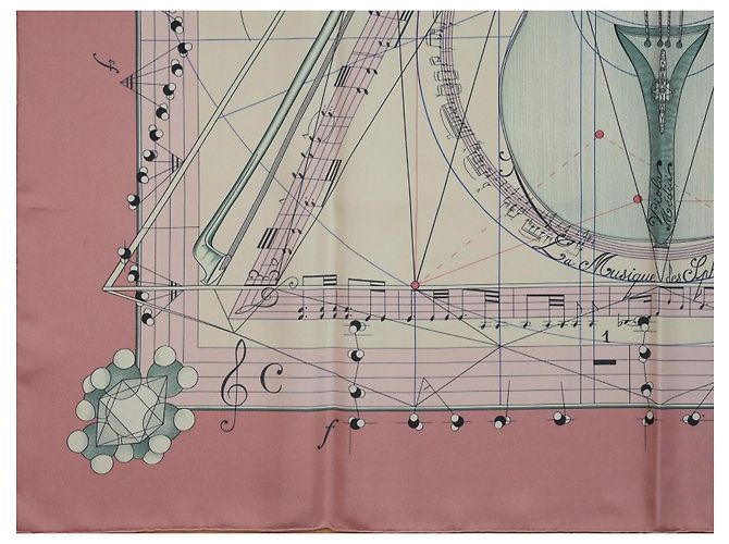 Hermès La Musique des Sphères 90 cm Seidentuch - Rosa Pink Weiß Blau Beige Grün - Ansicht 6