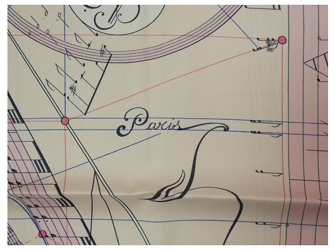 Hermès La Musique des Sphères 90 cm Seidentuch - Rosa Pink Weiß Blau Beige Grün - Ansicht 8