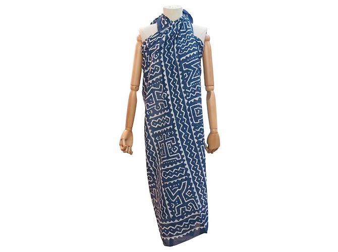 Hermès NUOVO PAREO HERMES MAXI STAMPE GRAFICHE NDOP COTONE BLU + SCATOLA SARONG - vista 10