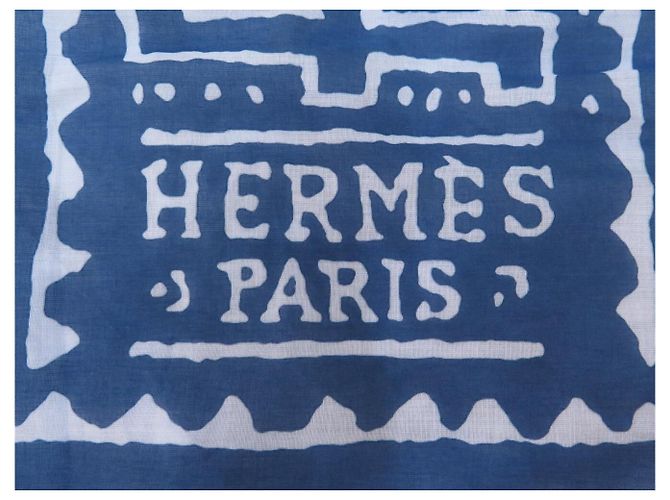 Hermès NUOVO PAREO HERMES MAXI STAMPE GRAFICHE NDOP COTONE BLU + SCATOLA SARONG - vista 6