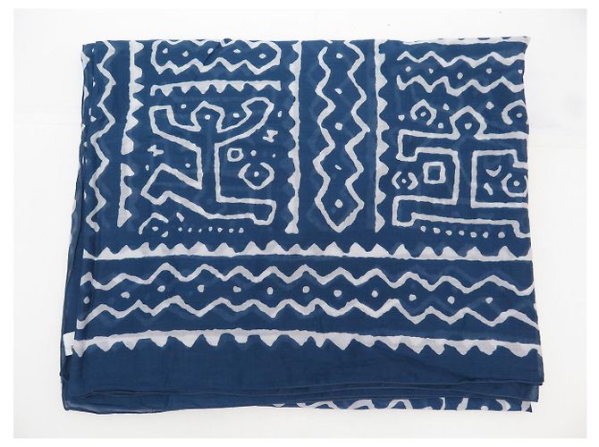 Hermès NUOVO PAREO HERMES MAXI STAMPE GRAFICHE NDOP COTONE BLU + SCATOLA SARONG - vista 7
