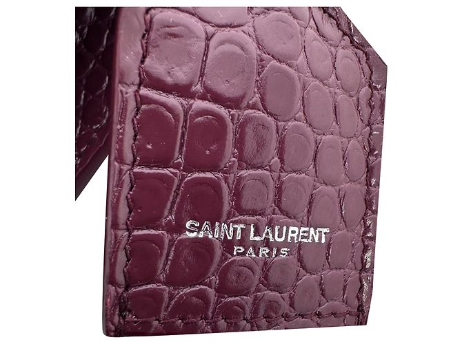 Borsa a tracolla Saint Laurent Sunset Medium in pelle goffrata croc Burgundy Rosso Bordò - vista 10