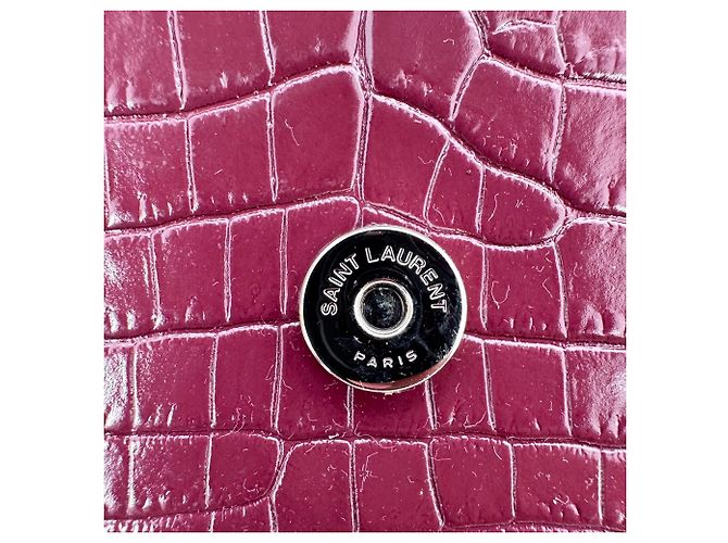 Borsa a tracolla Saint Laurent Sunset Medium in pelle goffrata croc Burgundy Rosso Bordò - vista 11