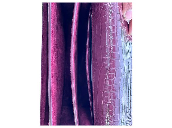 Borsa a tracolla Saint Laurent Sunset Medium in pelle goffrata croc Burgundy Rosso Bordò - vista 13