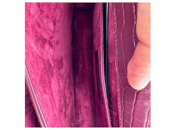 Borsa a tracolla Saint Laurent Sunset Medium in pelle goffrata croc Burgundy Rosso Bordò - vista 14