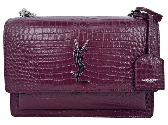 Borsa a tracolla Saint Laurent Sunset Medium in pelle goffrata croc Burgundy Rosso Bordò - vista 2
