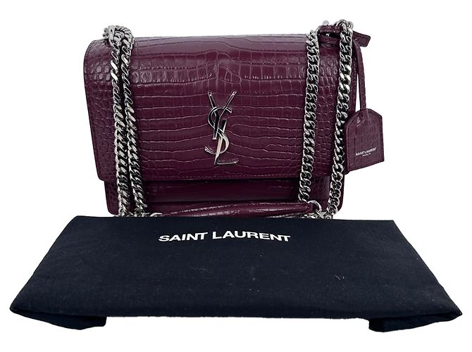 Borsa a tracolla Saint Laurent Sunset Medium in pelle goffrata croc Burgundy Rosso Bordò - vista 4