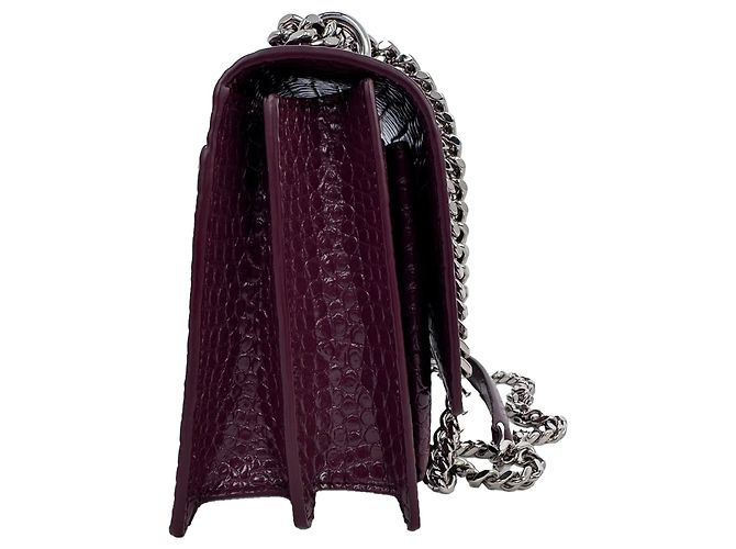 Borsa a tracolla Saint Laurent Sunset Medium in pelle goffrata croc Burgundy Rosso Bordò - vista 5