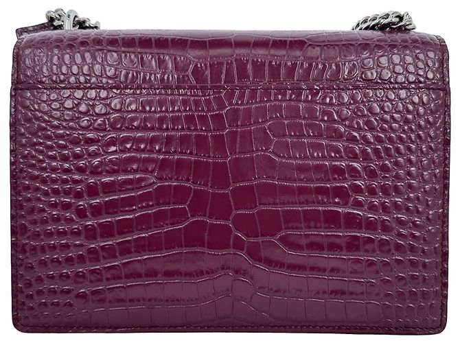 Borsa a tracolla Saint Laurent Sunset Medium in pelle goffrata croc Burgundy Rosso Bordò - vista 6