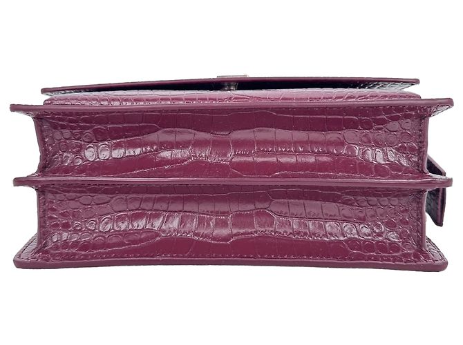 Borsa a tracolla Saint Laurent Sunset Medium in pelle goffrata croc Burgundy Rosso Bordò - vista 7