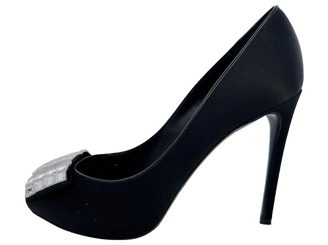 Décolleté peep-toe in raso nero con cristalli Louis Vuitton - vista 7