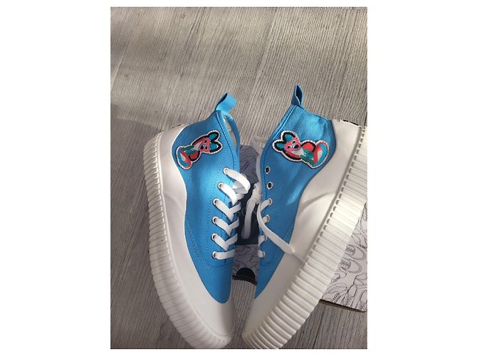 Autre Marque Maison Kitsuné Blaue Low-Top-Sneaker aus Canvas mit Fuchs-Patch Weiß - Ansicht 3