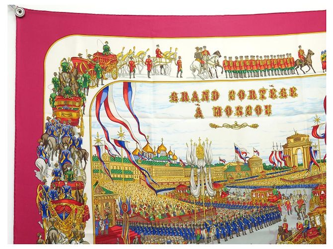 Hermès FOULARD HERMES GRAND CORTEGE A MOSCOU M. DUCHENE CARRE 90 SETA ROSSO - vista 2