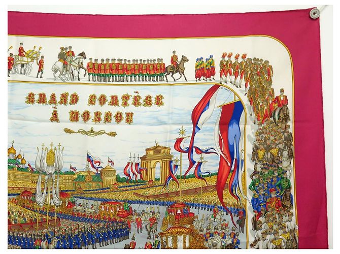 Hermès FOULARD HERMES GRAND CORTEGE A MOSCOU M. DUCHENE CARRE 90 SETA ROSSO - vista 3