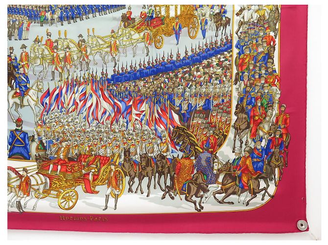 Hermès FOULARD HERMES GRAND CORTEGE A MOSCOU M. DUCHENE CARRE 90 SETA ROSSO - vista 4