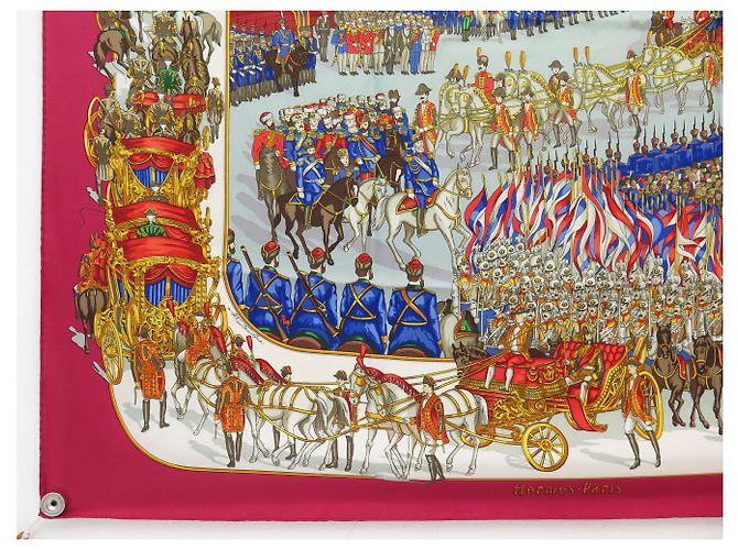 Hermès FOULARD HERMES GRAND CORTEGE A MOSCOU M. DUCHENE CARRE 90 SETA ROSSO - vista 5