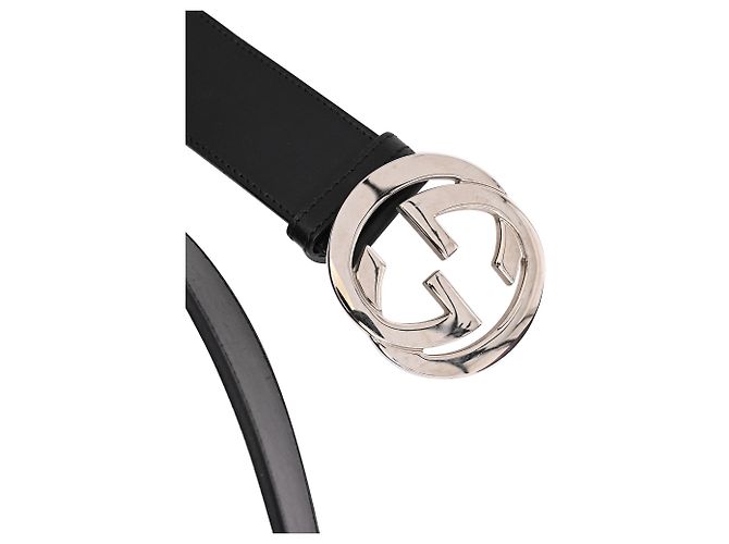 Logo Interlocking G Gucci in tono argento in pelle nera Nero - vista 10