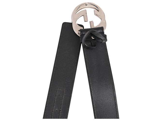 Logo Interlocking G Gucci in tono argento in pelle nera Nero - vista 3