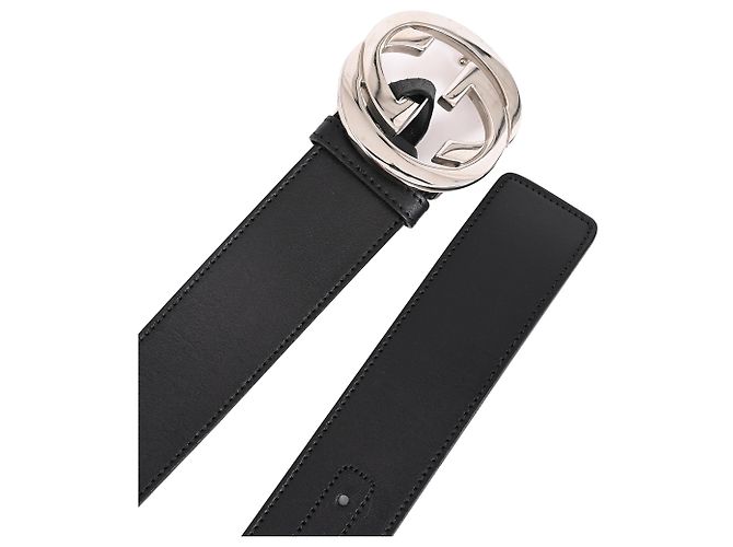Logo Interlocking G Gucci in tono argento in pelle nera Nero - vista 4