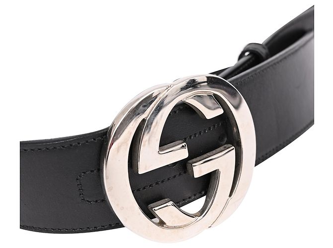 Logo Interlocking G Gucci in tono argento in pelle nera Nero - vista 6