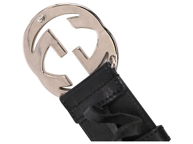 Logo Interlocking G Gucci in tono argento in pelle nera Nero - vista 7