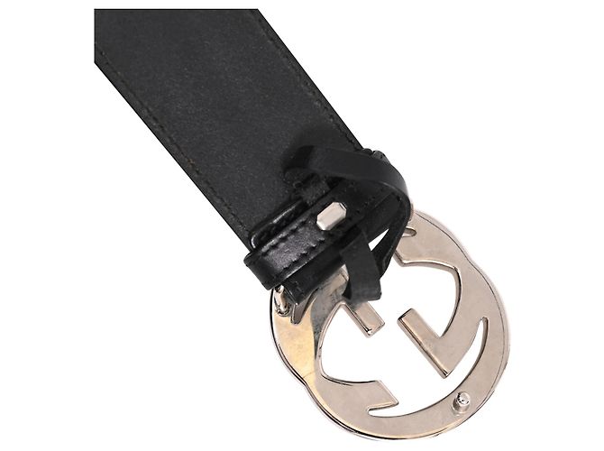 Logo Interlocking G Gucci in tono argento in pelle nera Nero - vista 9