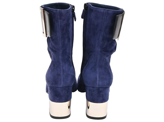 Botines con hebilla So Vivier de Roger Vivier en ante azul marino - vista 3