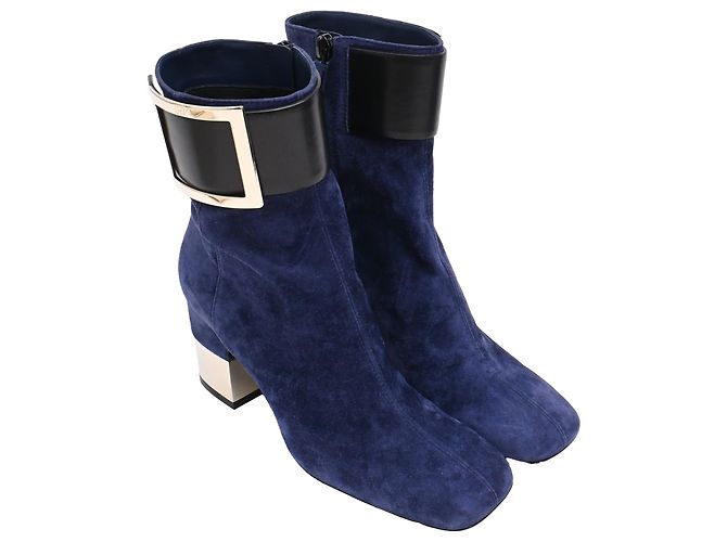 Botines con hebilla So Vivier de Roger Vivier en ante azul marino - vista 4