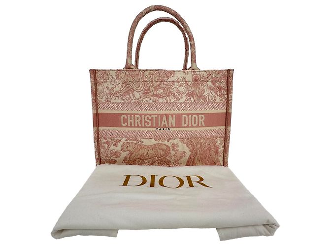 Sac Dior Book Tote Medium Toile de Jouy Brodé en Toile Rose - vue 2