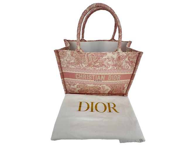 Sac Dior Book Tote Medium Toile de Jouy Brodé en Toile Rose - vue 3