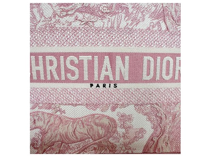Sac Dior Book Tote Medium Toile de Jouy Brodé en Toile Rose - vue 4
