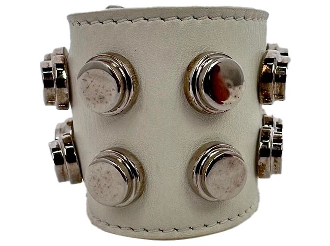 Bracciale Wrap con Borchie Saint Laurent in Pelle Bianca Bianco - vista 2